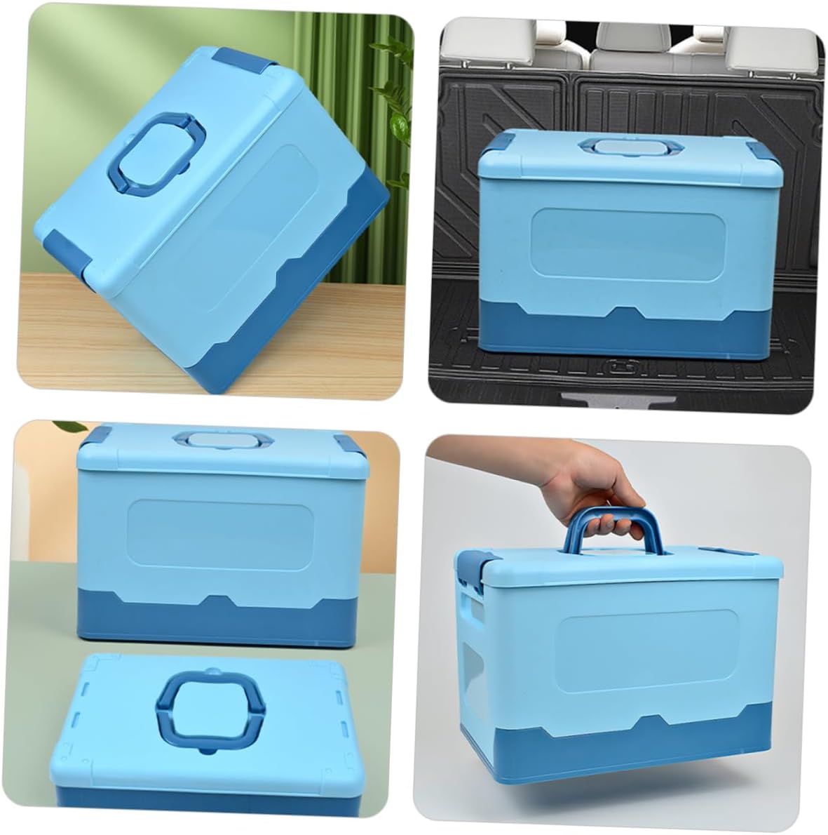 Portable Plastic Folding Storage Box with Handle Large Capacity