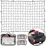 TireTek Cargo Net for Pickup Truck Bed- 4' x 6' Stretches to 8' x 12'- Heavy Duty Small 4”x4” Latex Bungee Net Mesh with 12 Metal Carabiners - Compatible with Ford, Dodge RAM, Chevy, Toyota