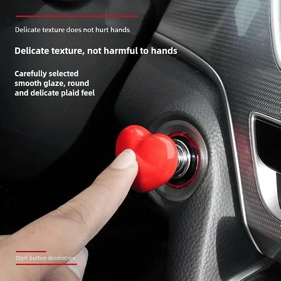 Car Start Button with Push-to-Start Rocker Lever, Engine Start/Stop Joystick,  Metal Ball-bar Starter Cover for Decorative Accessories (Metal Heart - Red)