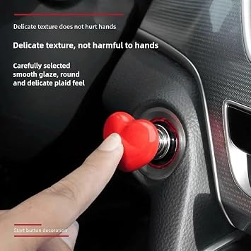 Car Start Button with Push-to-Start Rocker Lever, Engine Start/Stop Joystick, Metal Ball-bar Starter Cover for Decorative Accessories (Metal Heart - Red)