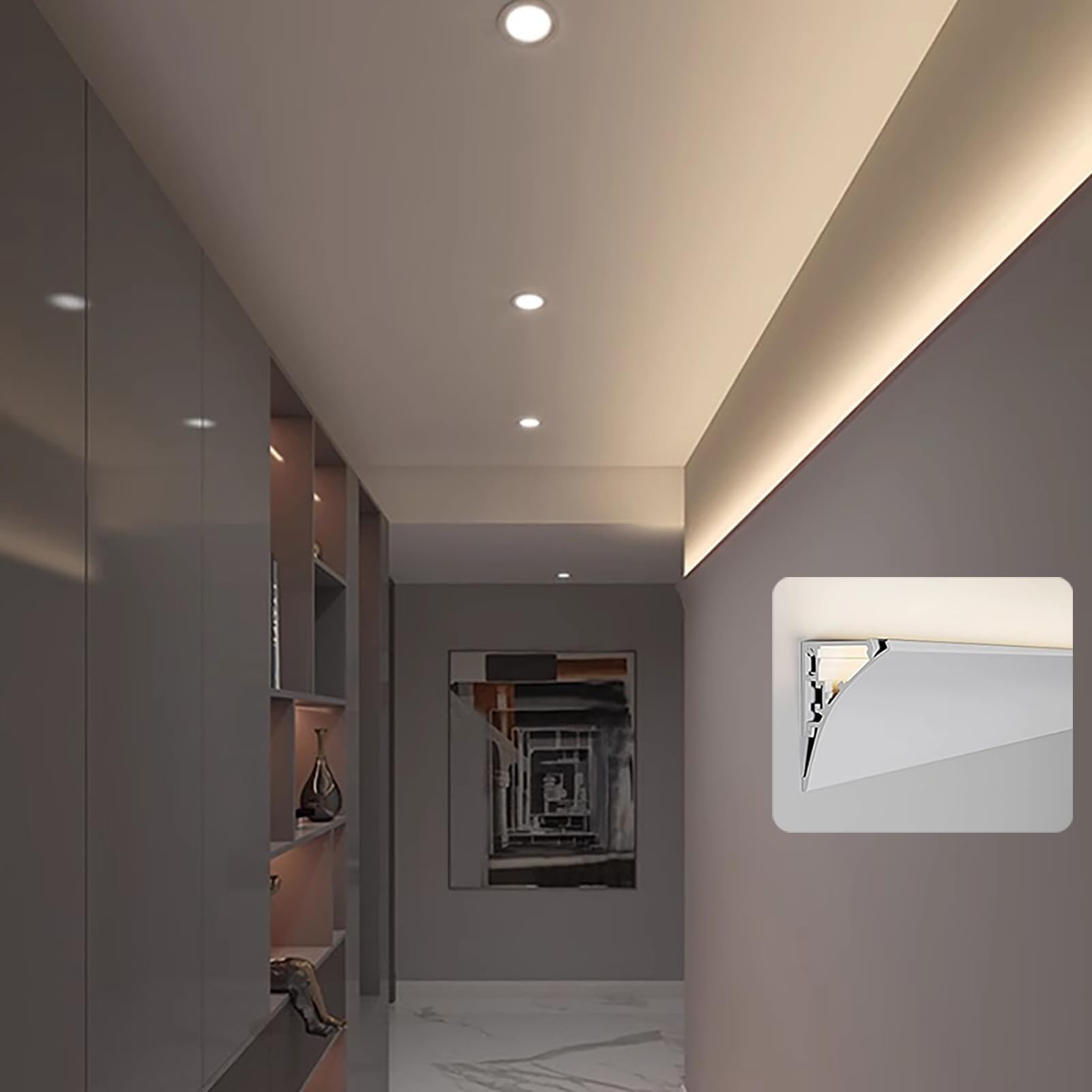 PULaif Ceiling Cornice Coving, Aluminum Surface Mount LED Channel For Crown Molding Strip Diffuser 1-10m(7m/23ft)