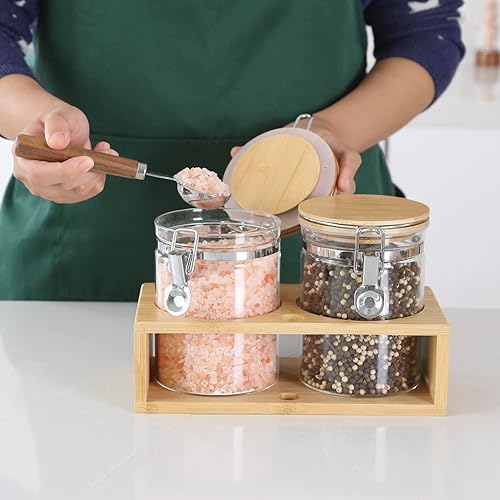 Miniatura 9 de KKC Recipientes de almacenamiento de sal de azúcar de vidrio de borosilicato con tapa hermética de bambú, tarros de sal de azúcar sellados de vidrio
