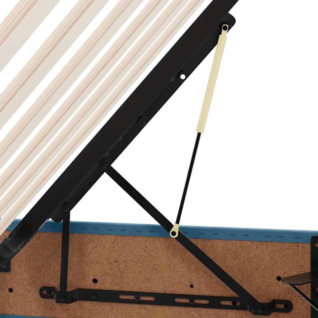 Cama canapé tapizada Azul Oscuro de Terciopelo 140 x 200 cm con almacenaje elevable, cabecero, somier de láminas, Estructura de Metal y colchón para Dormitorio Moderno, 2 plazas