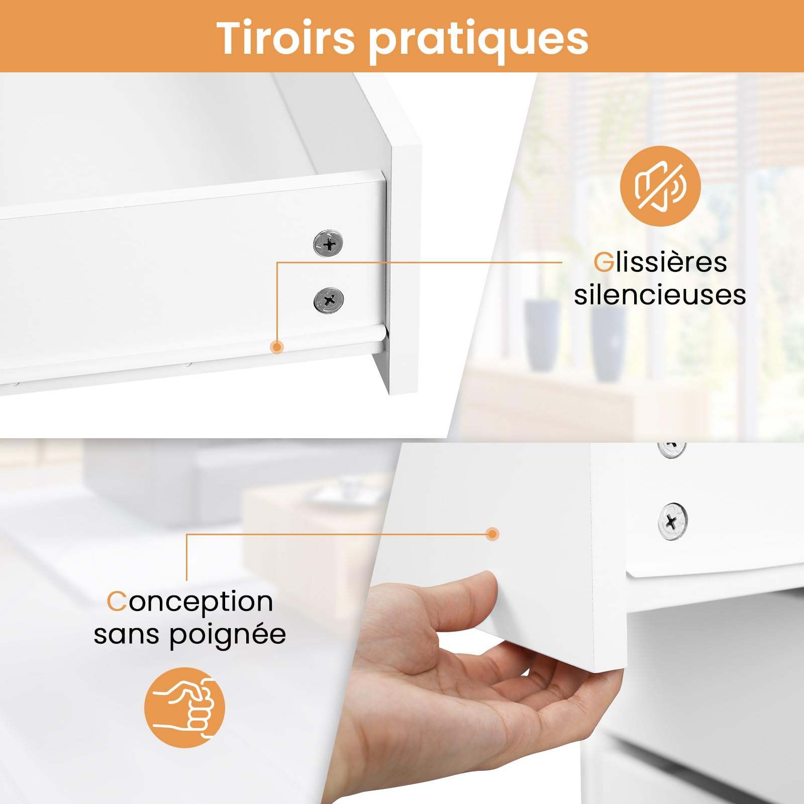 eSituro Bureau d'Ordinateur avec 5 Tiroirs, en MDF de Haute Qualité, Table Informatique avec Rangement, pour Chambre, Studio et Bureau, 120x55x75 cm, Design Nordique, Blanc