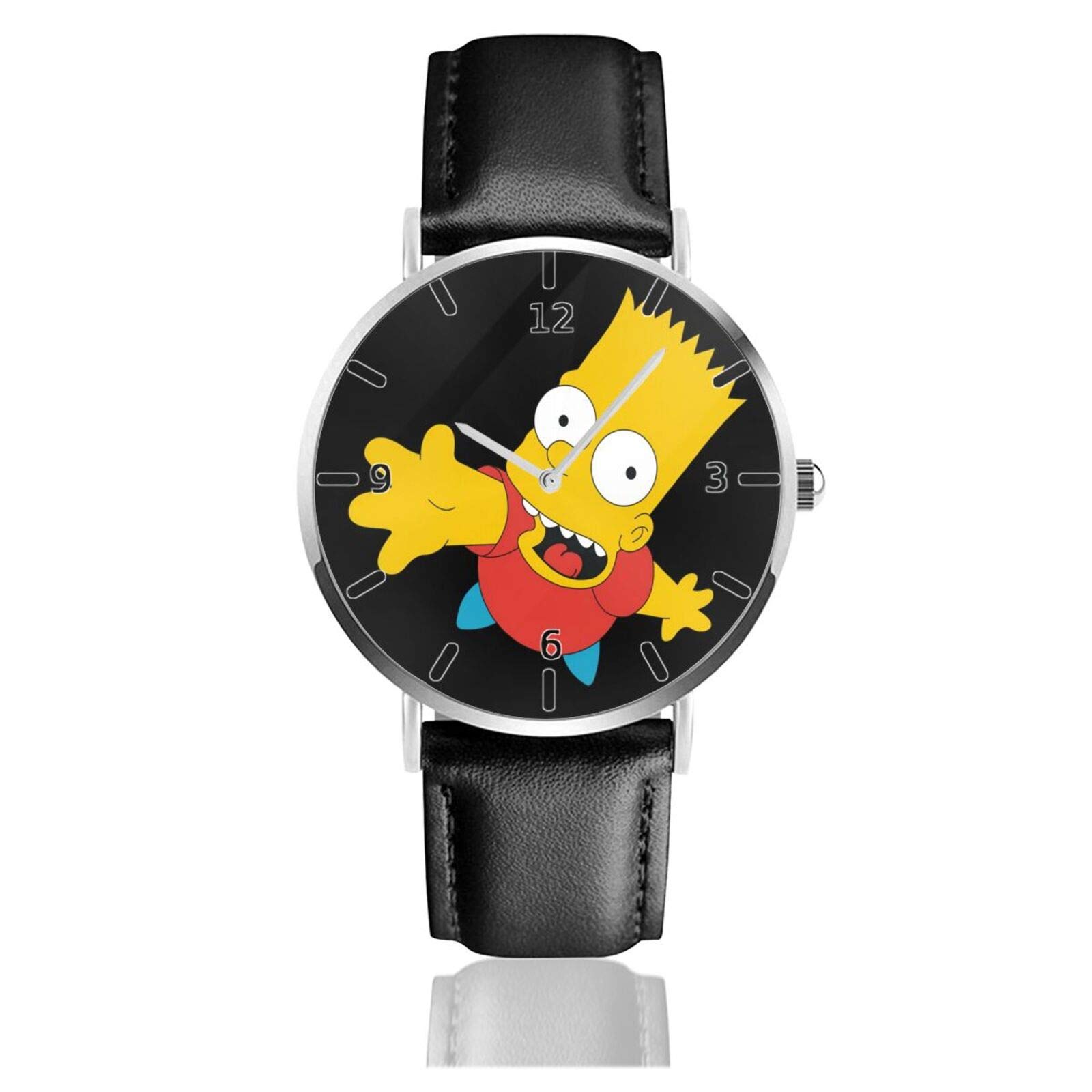 Unisex Bart Simpson Leisure Black Leather Strap Watch Quartz Watch