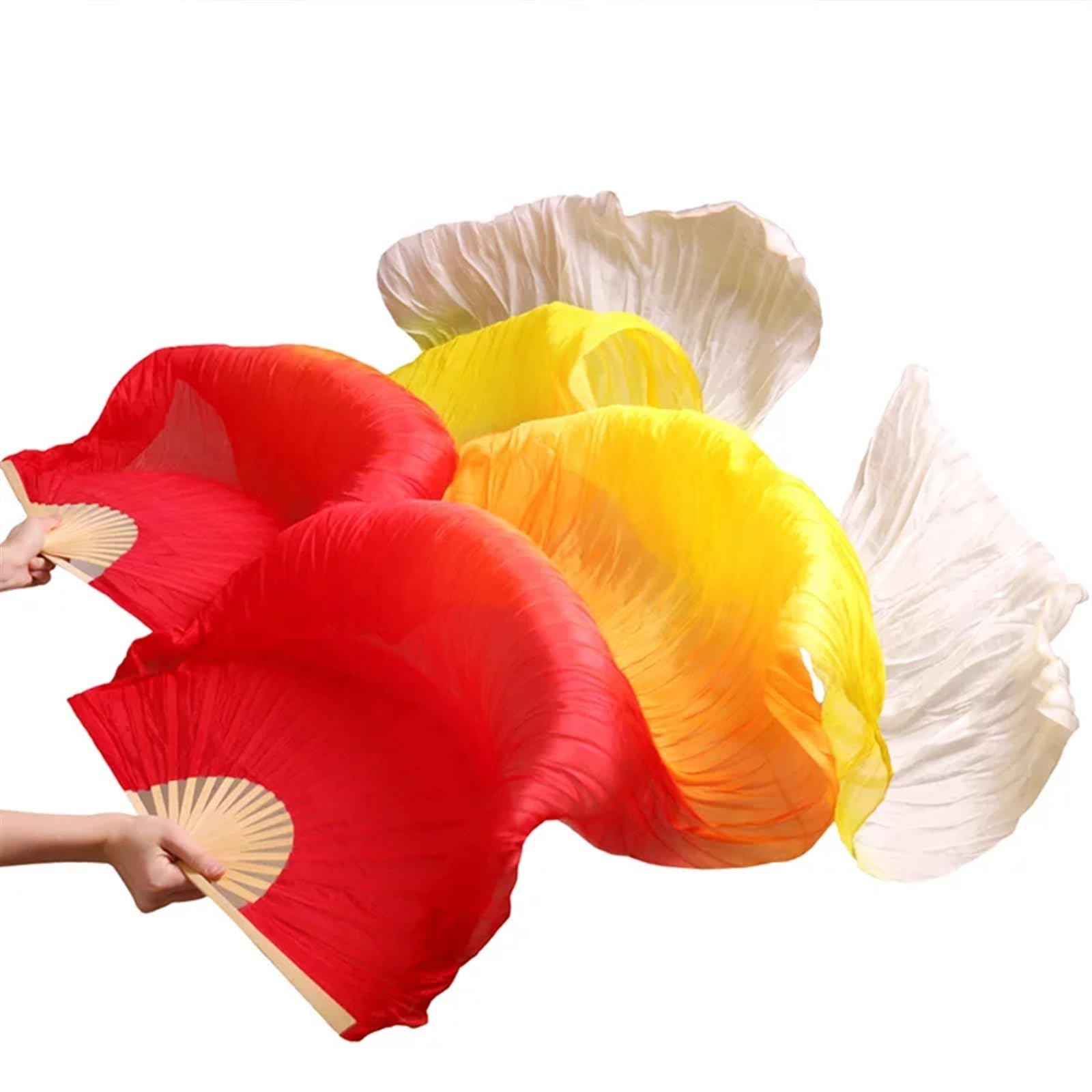 Eventail de Danse Orientale Éventail de Danse du Ventre en Soie véritable, Long éventail en Soie, Fait à la Main, Couleur dégradée Soie Fan Veil Danse(16,2XL-250x90Real Silk)