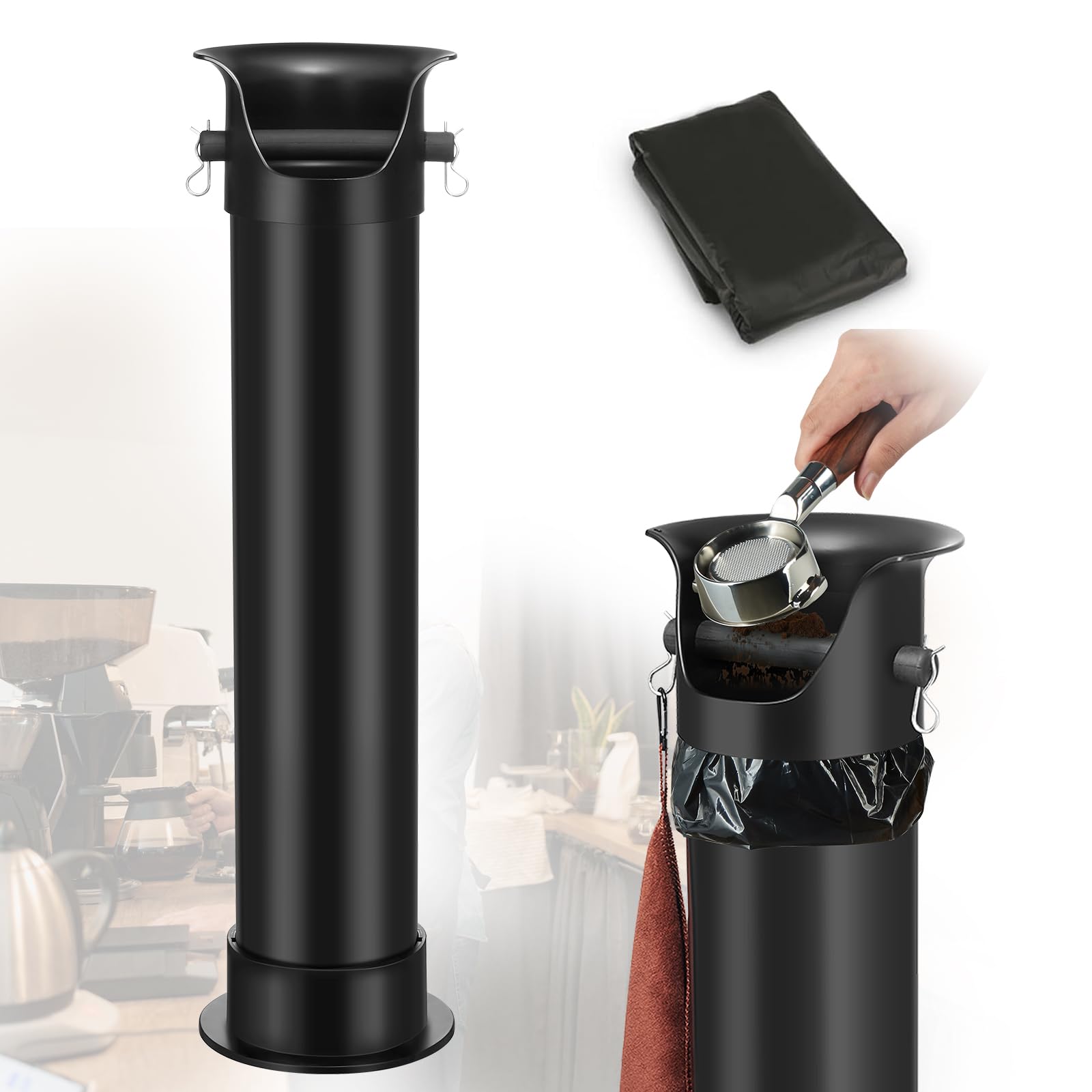 curta espresso coffee knock box with garbage bags30pcs commercial knock box for coffee grounds coffee shop kitchen bar black extra large collection dump bin