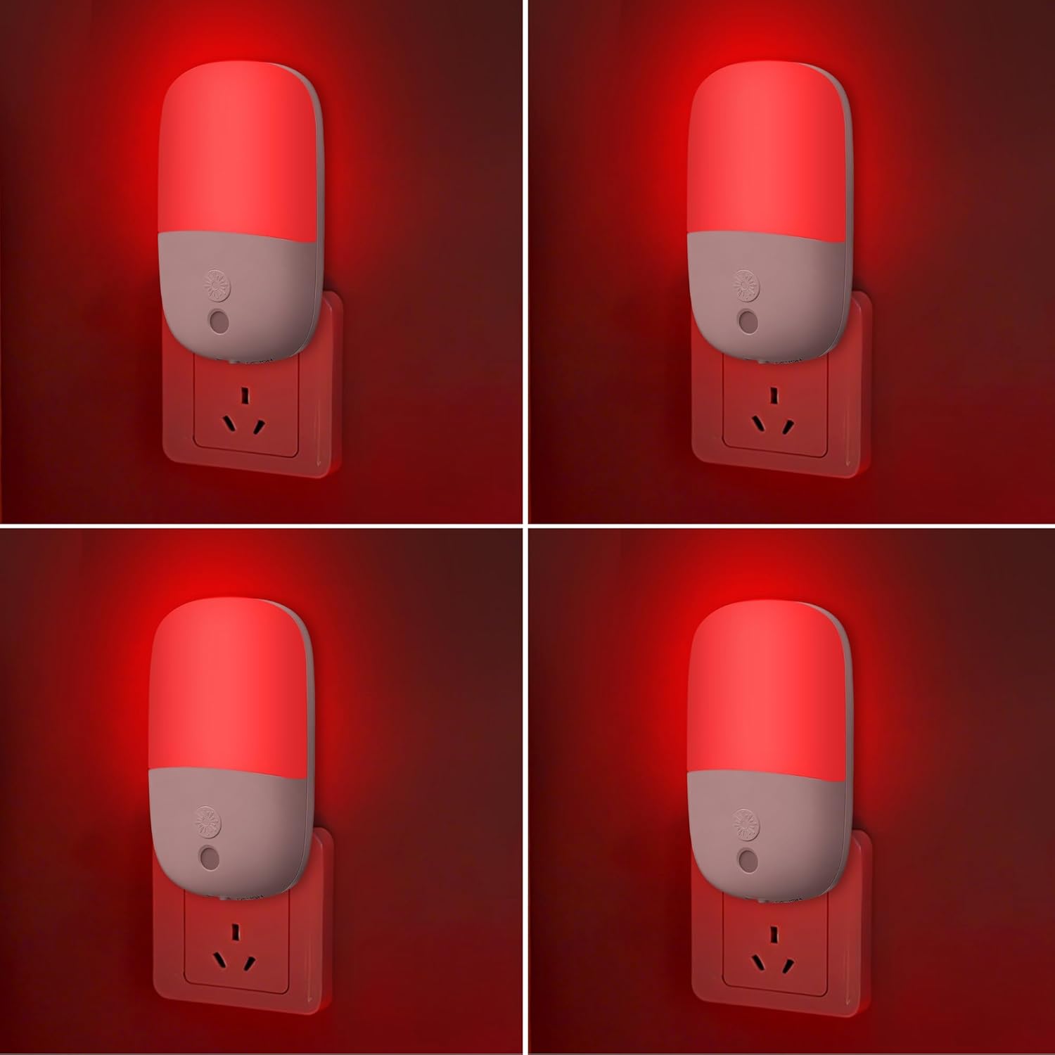 670nm Red Night Lights with Retractable Plug [4 Pack] - 0.5W Red Light Night Light with Dusk to Dawn Sensor - Auto On/Off LED Night Light Plug into Wall Pefect for Bedroom, Bathroom, Hallway