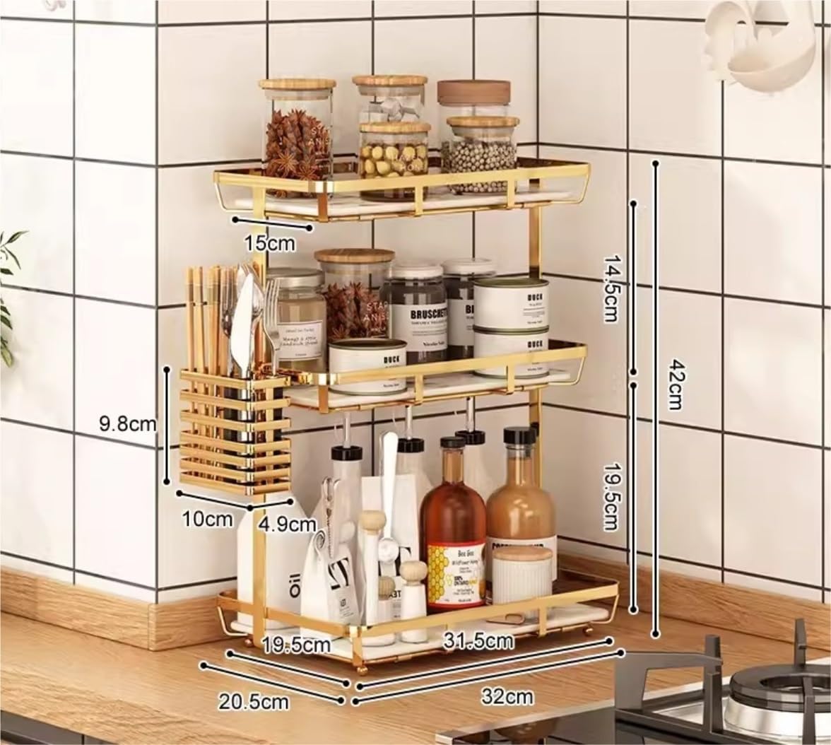 アイアン3段スパイスラック・調味料棚 アイアンキッチンスパイスラック・幅 35㎝ - BULU0O0'S GALLERY