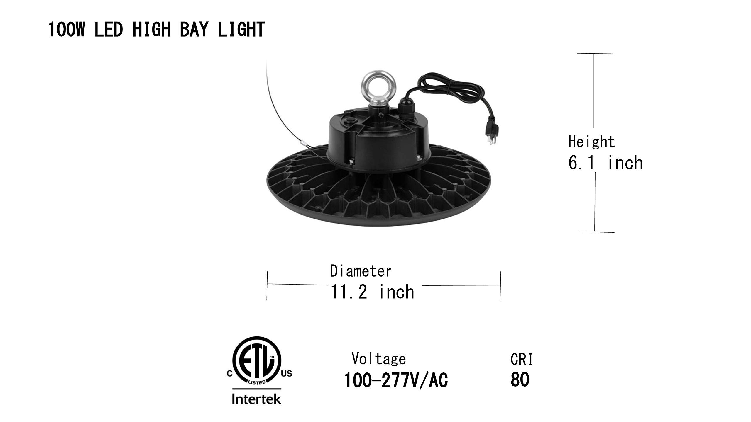 Q QINGCHEN LED High Bay Light 100W 4000K Natural White,0-10V