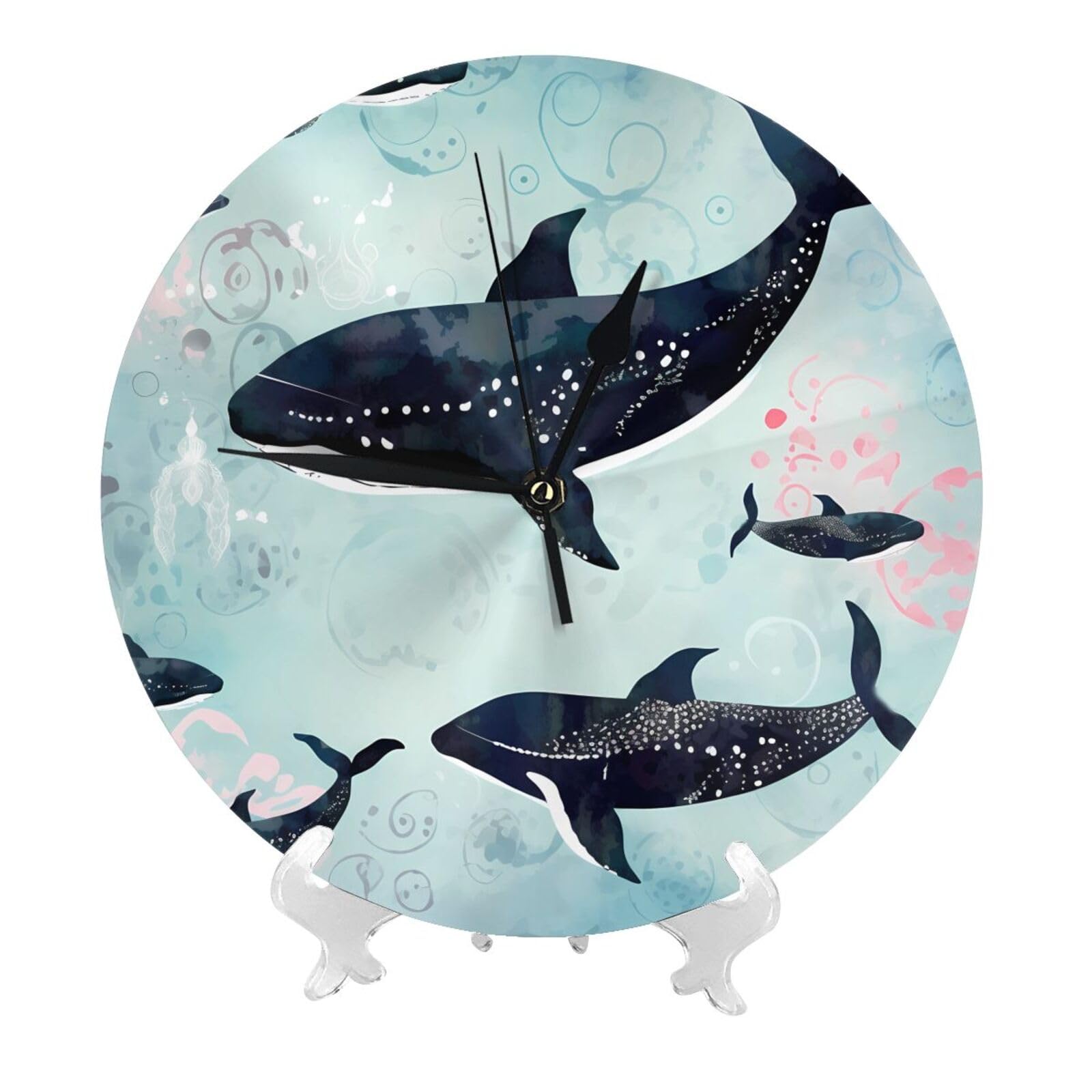 DWVTSLH Whale Wall Clock 10 Inch Silent Non-Ticking Modern Clocks Battery Operated - Decorative Wall Clocks for Bedroom Living Room Kitchen Office Wall Decor Gift Idea