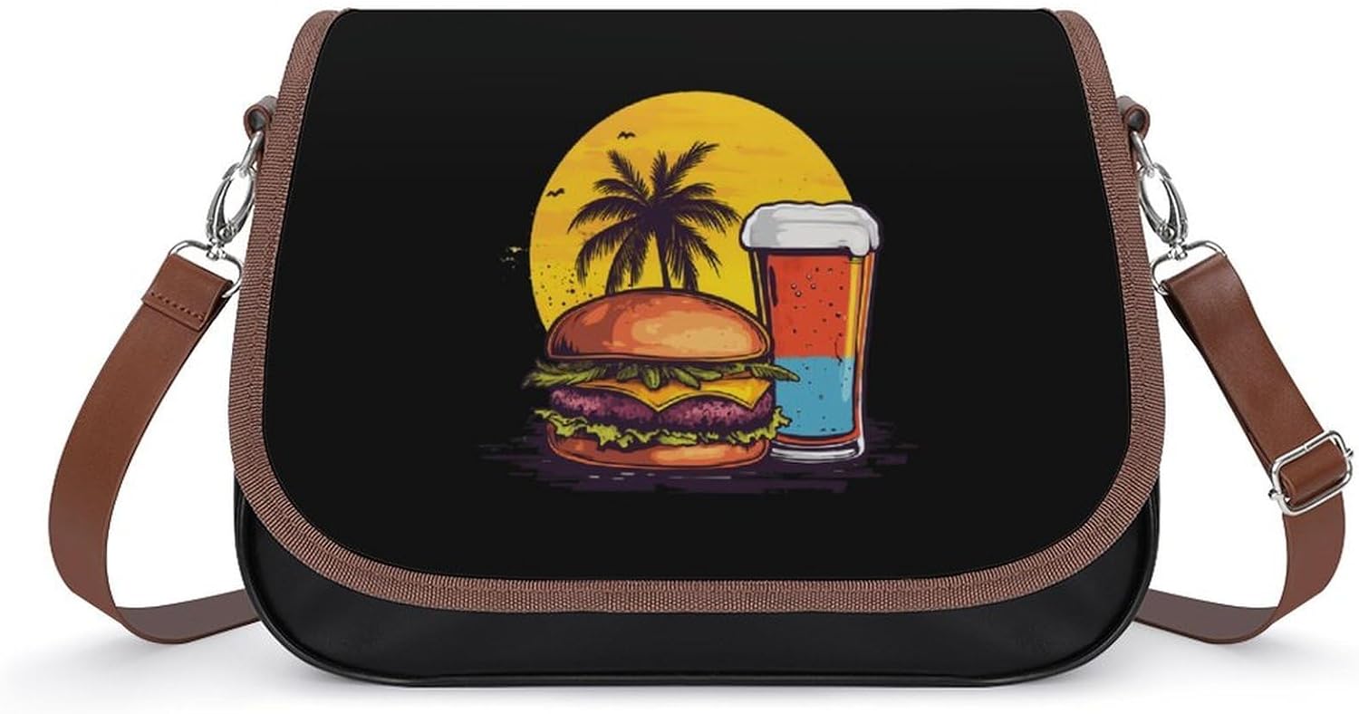 Burger And Beer Women's Crossbody Bags Leather Messenger Handbag Small Shoulder Bag Purse