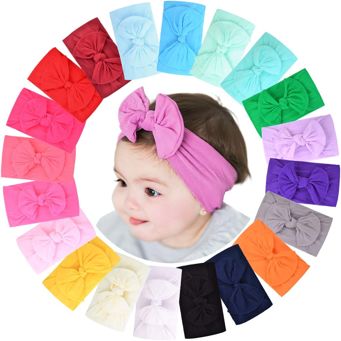 20 Pack Elastic Headbands with Nylon Bow Headbands Kids Accessories for Girls Boys Newborn