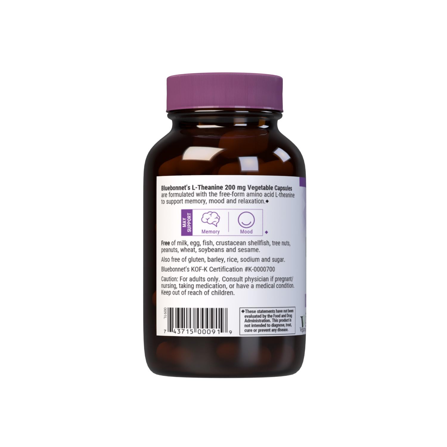 BlueBonnet Nutrition L-Theanine 200 mg, 60 Vegetable Capsules — Amazon image 3