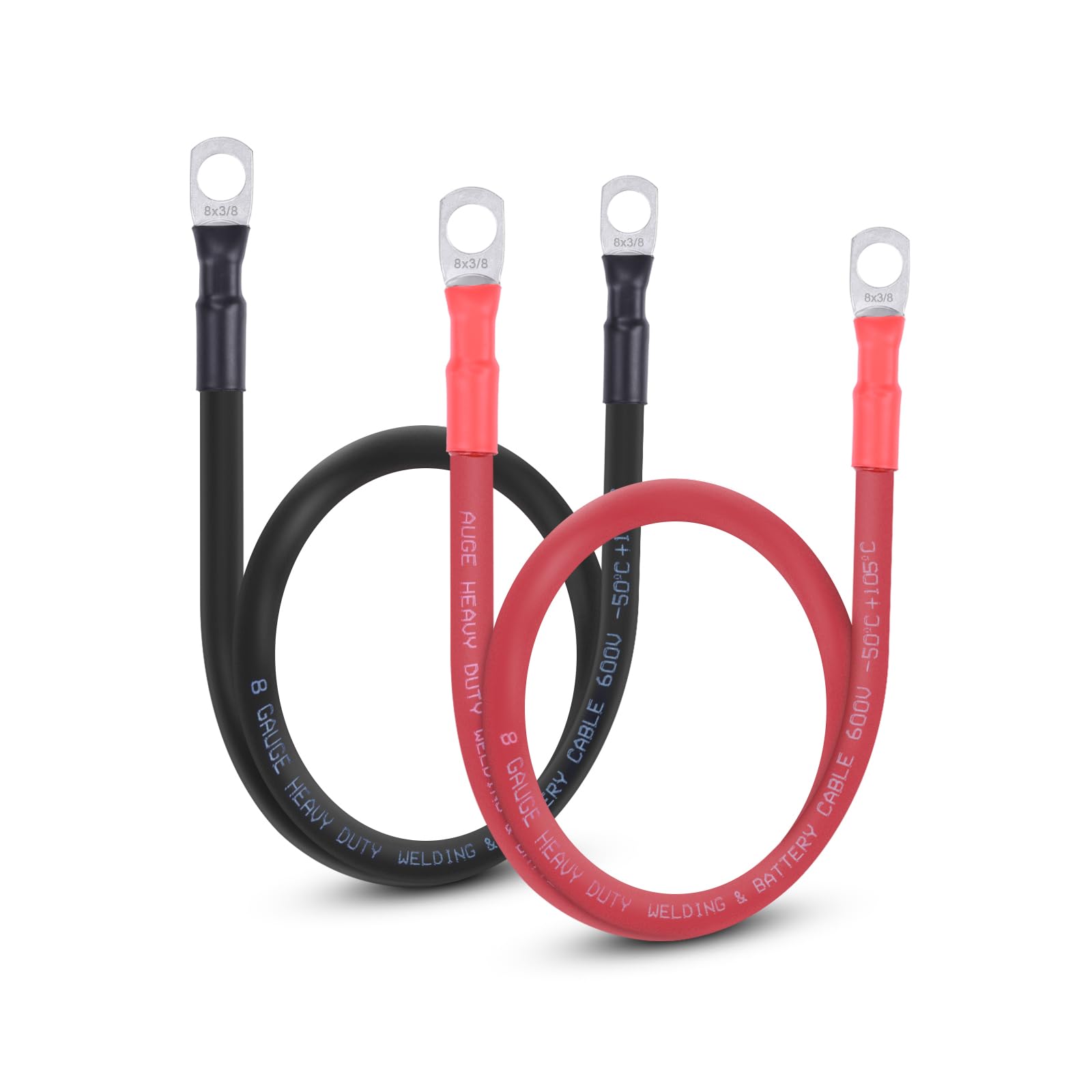 8 AWG Flexible Battery Cable with 3/8" Terminals - OFC Pure Copper Inverter &amp; Welding Wire for Automotive Solar RV Motorcycle (Red + Black 2FT Pair)