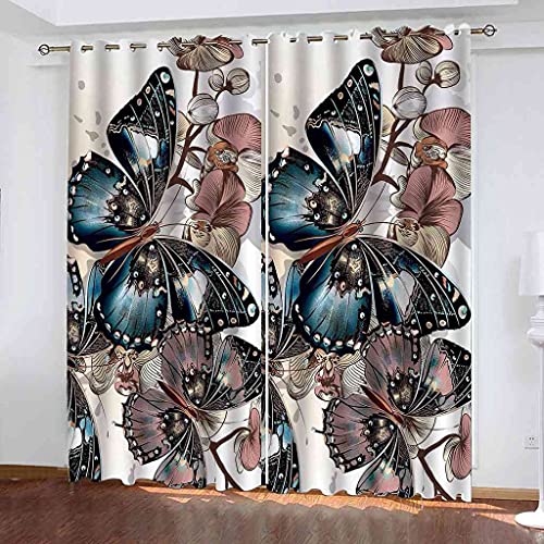 Rideau occultant imprimé papillon fleuri 264x160 cm - 2