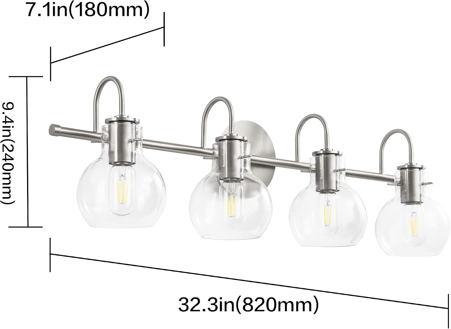 SOLFART Wall Lighting Bath Vanity Light Brushed Nickel Wall Bathroom Light Fixtures (4 Lights-Exclude Bulb)