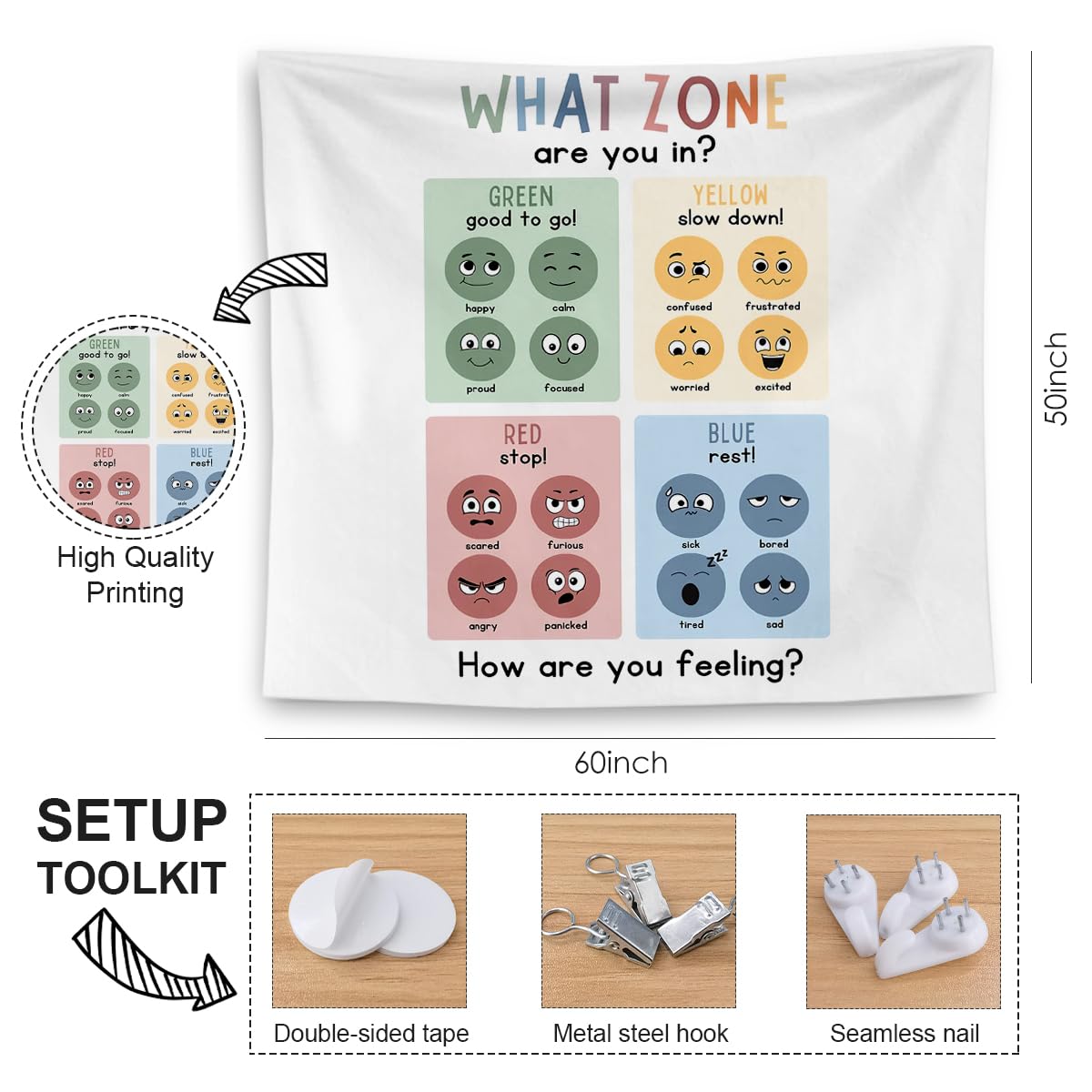 Mental Health Tapestry Yookeer Mental Health Reminders Wall Art Decors ...