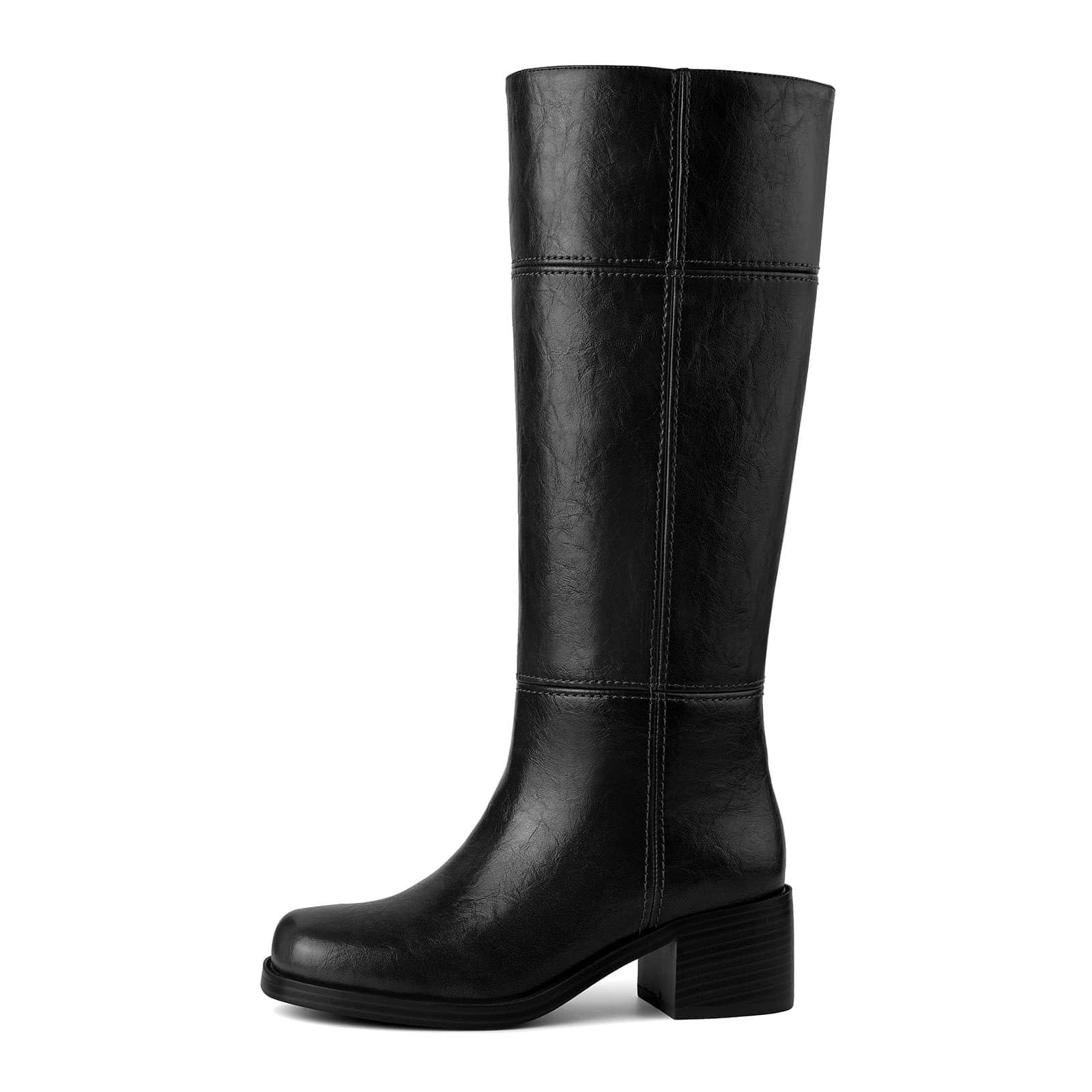 DREAMSTORY Knee High Boots for Women Square Toe Chunky Block Heel Tall Boots Comfortable Low Heel Pull On