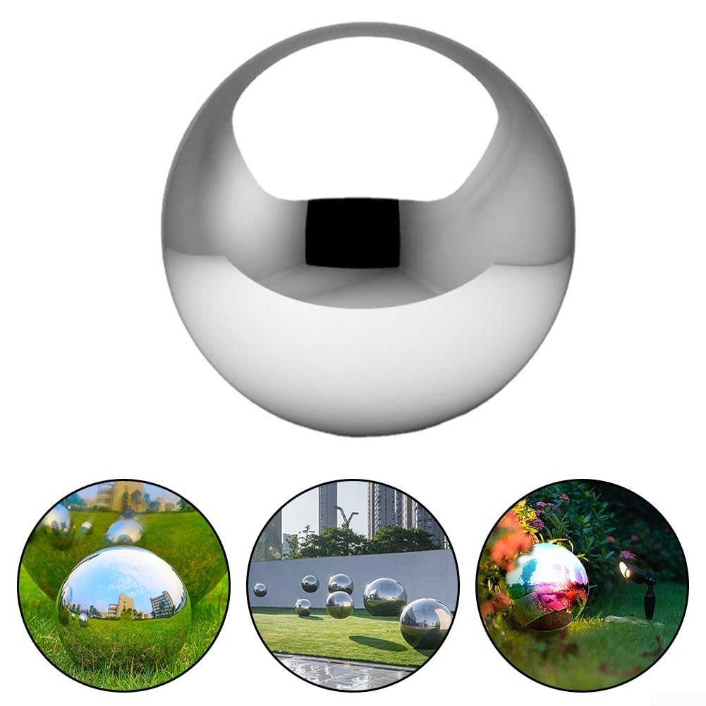 Boule d'observation creuse en acier inoxydable brillant de 25,4 cm pour extérieur, jardin, terrasse, étang, décoration résistante aux intempéries, facile à installer