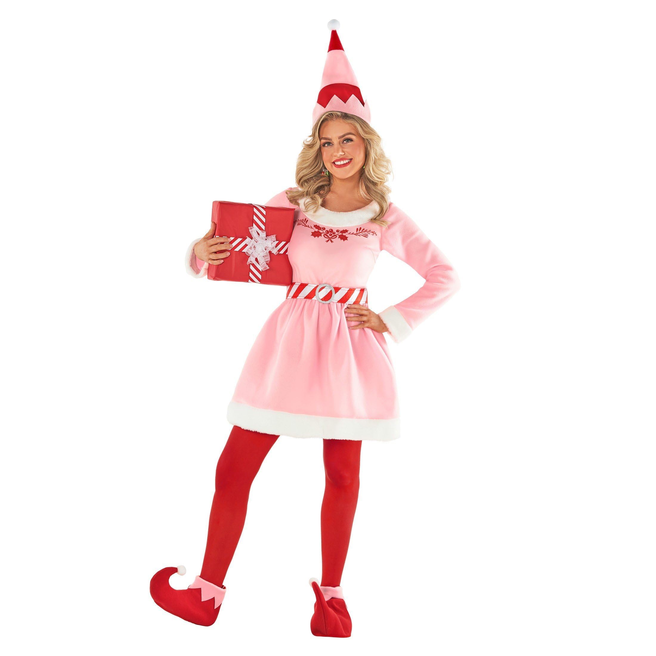 Morph Costume Lutin Rose Femme, Tenue Elf Noël, Déguisement Fête Festif, Robe Elf Amusante