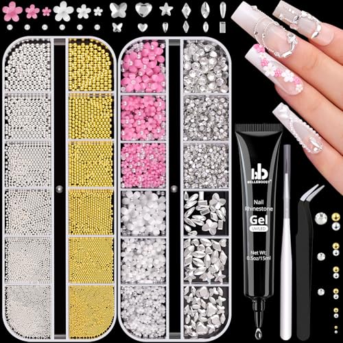 Glass Nail Rhinestones Caviar Beads and 3D Flowers Nail Pearls for Nails