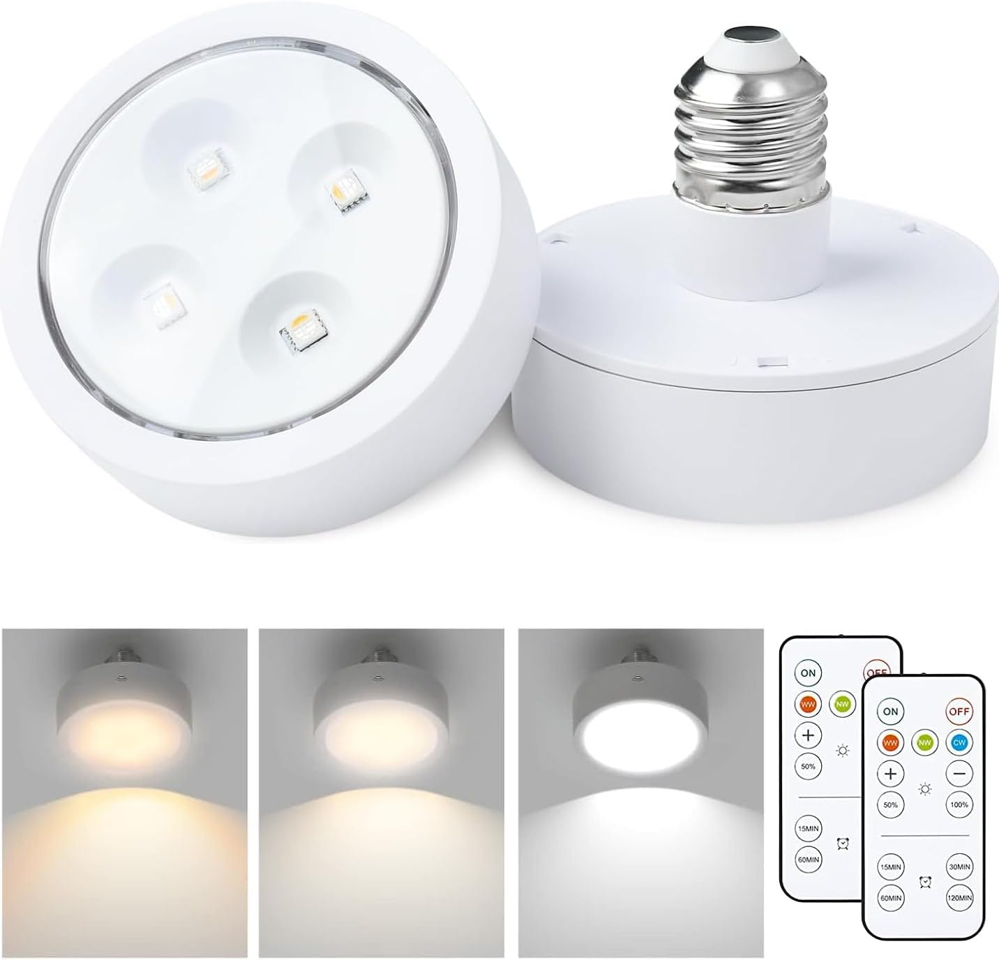 FINCMY Battery Operated Light Bulbs E26 Wireless Dimmable Light Bulbs