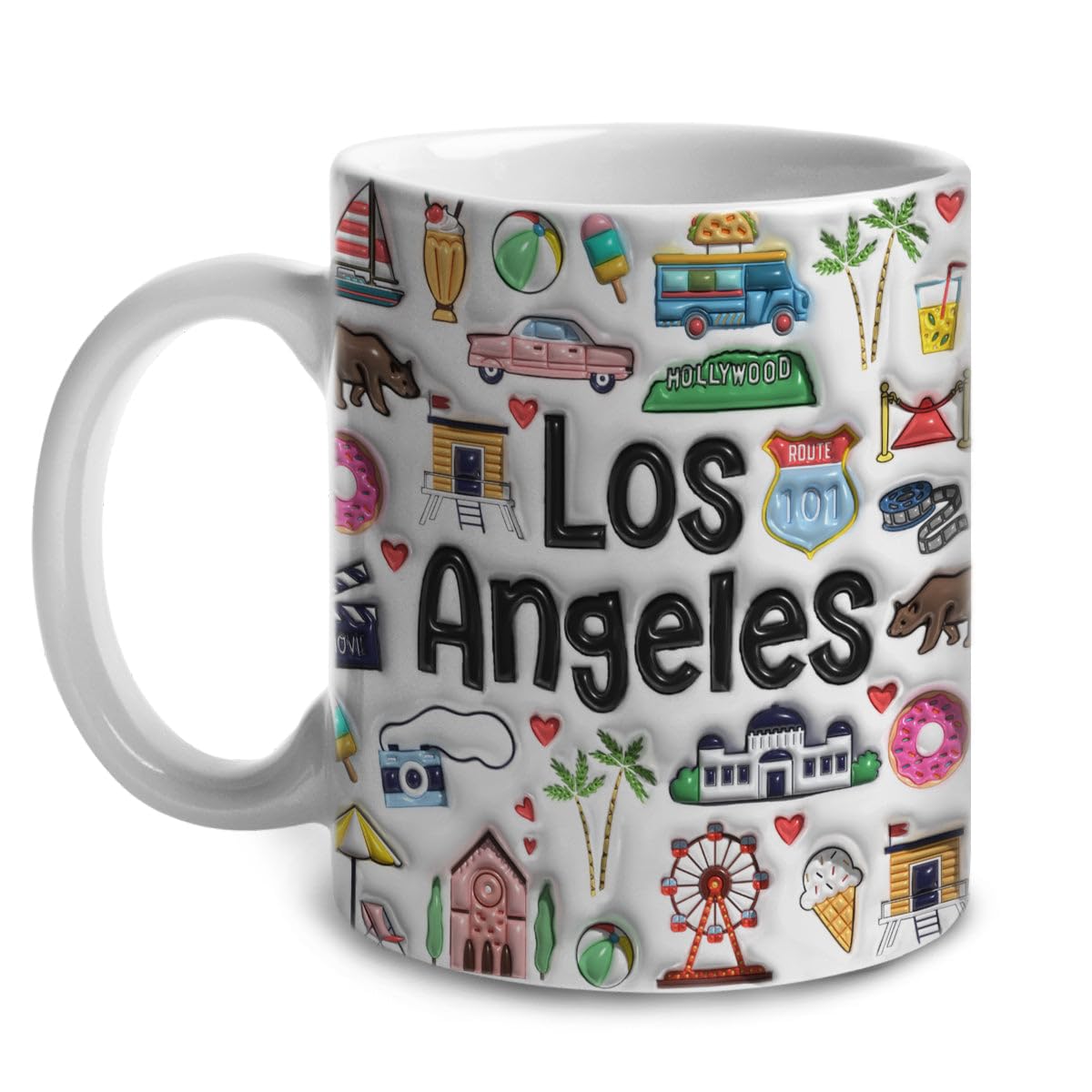 Amazon.com: Lotacy Los Angeles Symbols Colorful 2D Printed Coffee Mug,  11oz, Los Angeles Souvenirs and Gifts : Home & Kitchen
