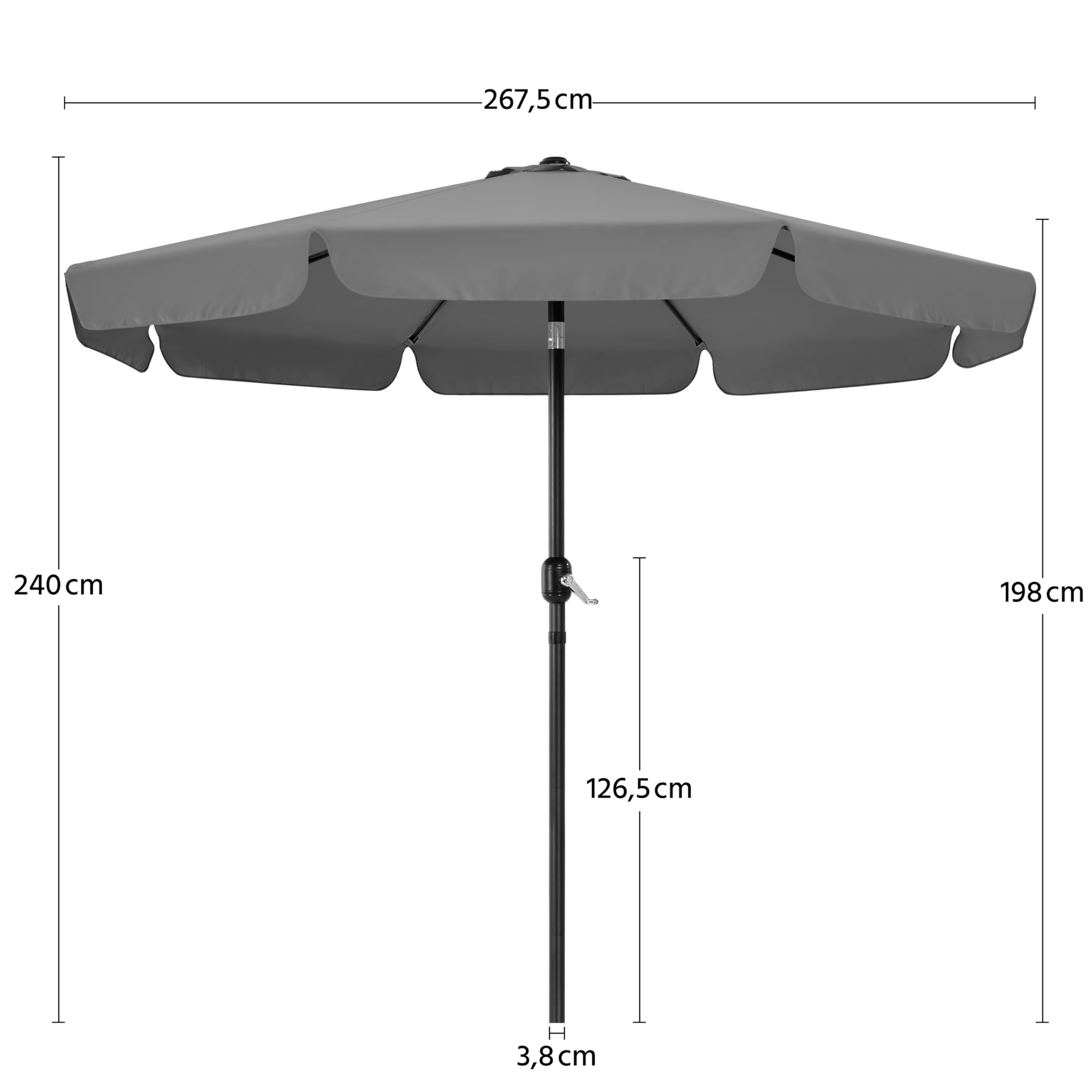 Yaheetech Sombrilla de Jardín Playa 267,5x240 cm con 8 Costillas Función de Inclinación y Manivela