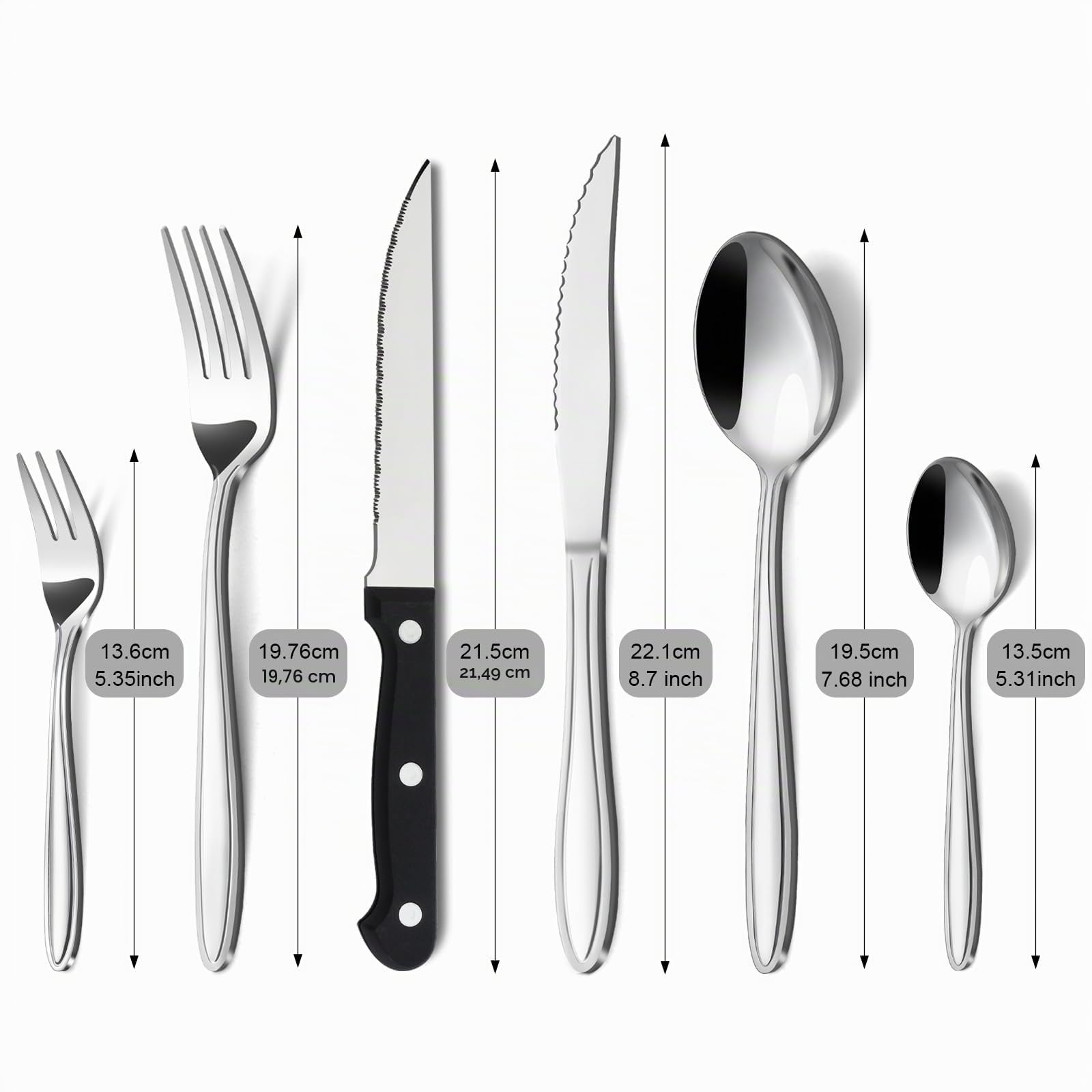 Hunnycook Set posate 12 pers. coltello bistecca, acciaio inox, 72 pezzi, elegante set casa ristorante fête