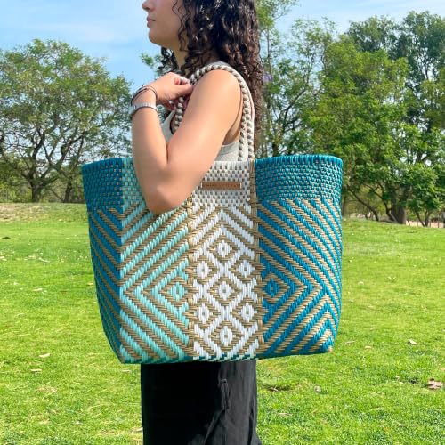 Bolso Tote grande tejido de plástico para mujer miniatura 3