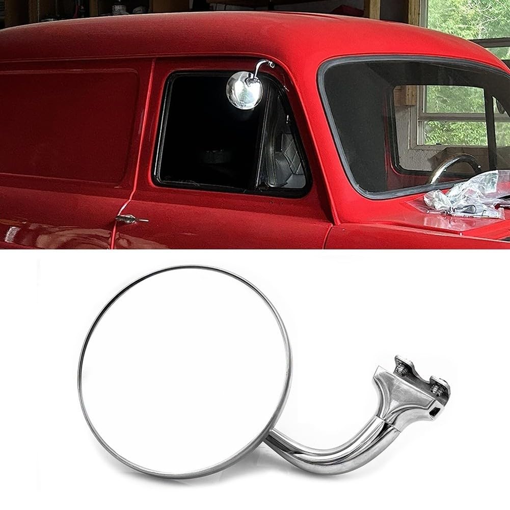 Specchietto retrovisore classico vintage per auto, argento, rotondo, in acciaio inox, retrò, stile auto