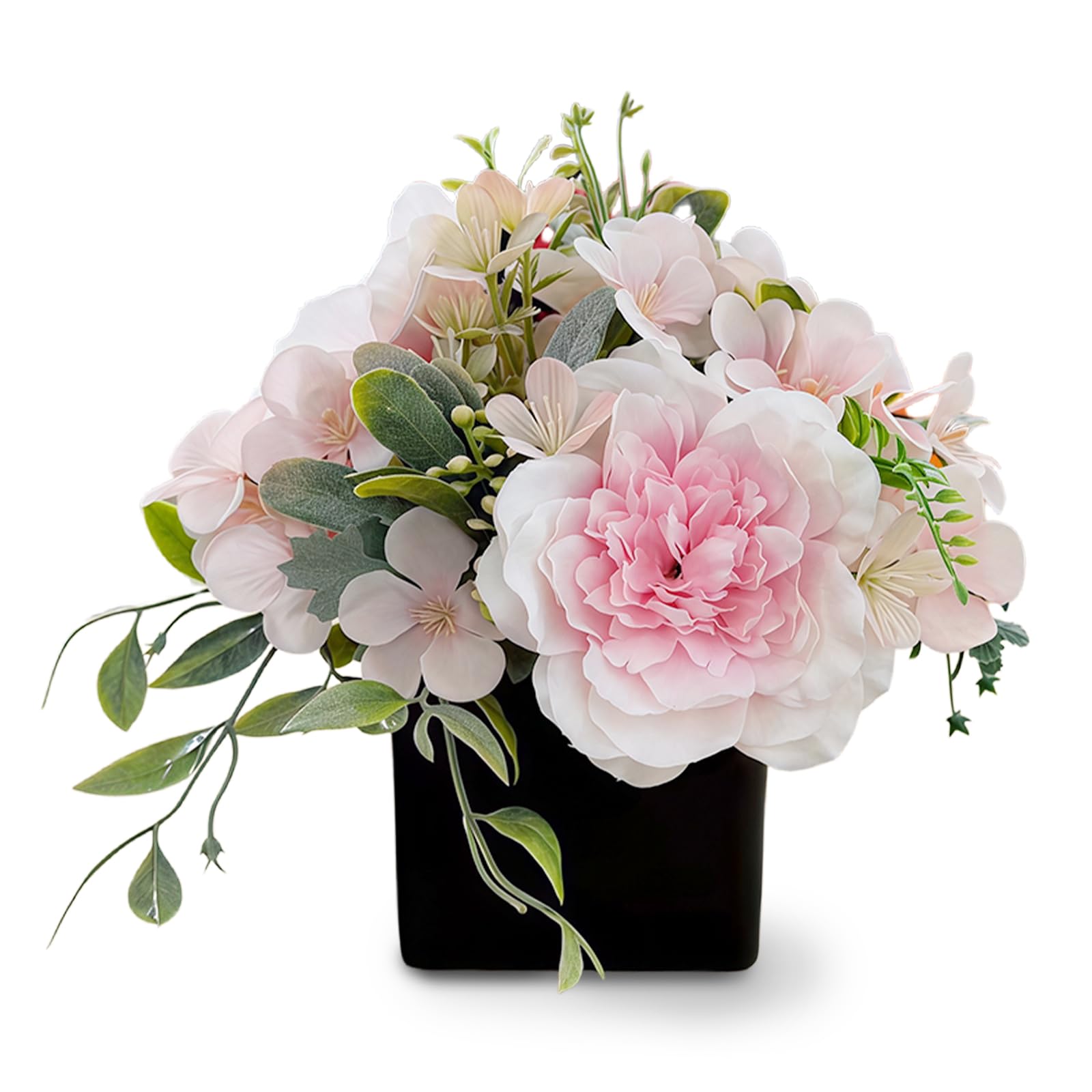 NBOUOU Artificial Flowers with Ceramic in Vase, Black Bathroom Accessories Vase Deco Artificial Flowers Table Decoration Centrepiece, for Coffee Table Bedroom Living Room Window Sill Decoration
