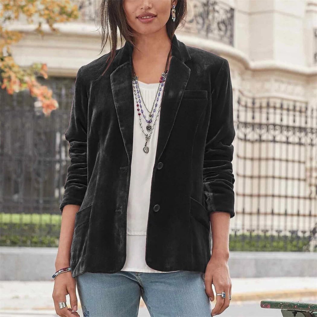 Blazer de bureau en velours pour femme - Blazer à manches longues pour femme - Veste d'hiver