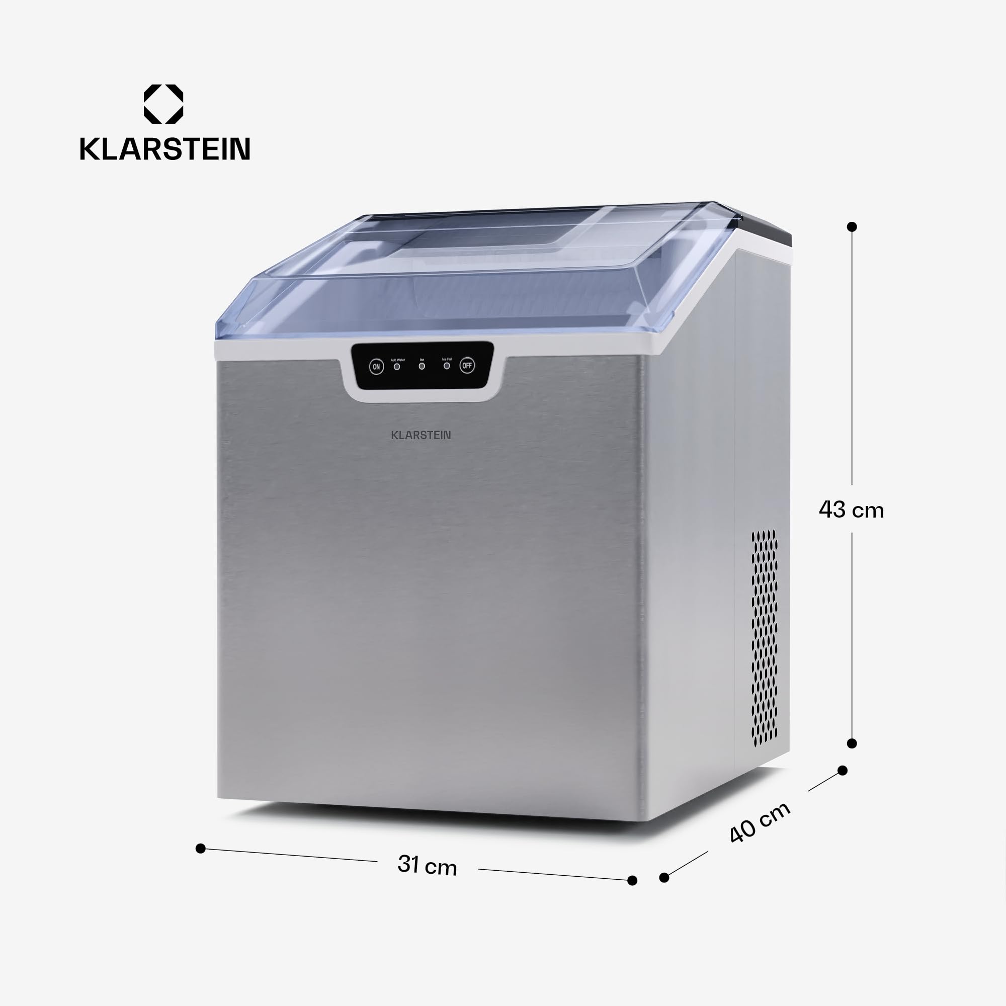 Klarstein Maquina de Hielo para Casa 3,3 L, Ice Maker Capacidad 18 kg, Maquina para Hacer Cubitos de Hielo Encimera Casa con Alarma Seguridad, Ice Maker Machine para Hielos Rápida para Cubito Hielo