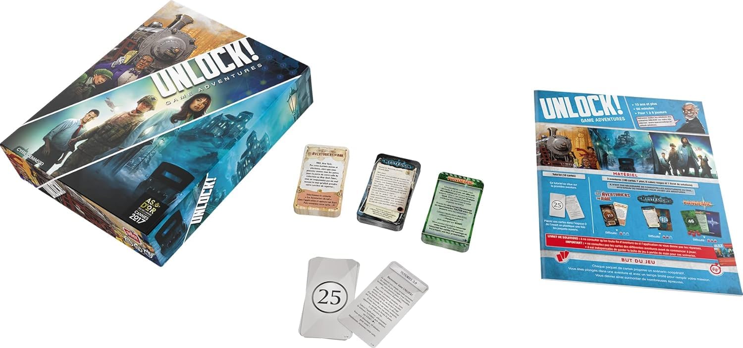 Asmodee - Unlock! Game Adventures - Escape Game pour Adultes & Enfants dès 10 Ans - Jeu de Cartes Coopératif - A Jouer avec Application Gratuite - 1 à 6 Joueurs - 60 Min - en Français- Space Cowboys