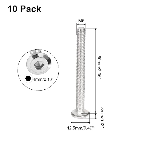 Miniatura 2 de 10 tornillos hexagonales de cabeza redonda plana M6-0.039 x 2.362 in, tornillos de conexión de acero inoxidable 304, tornillos para muebles, camas,