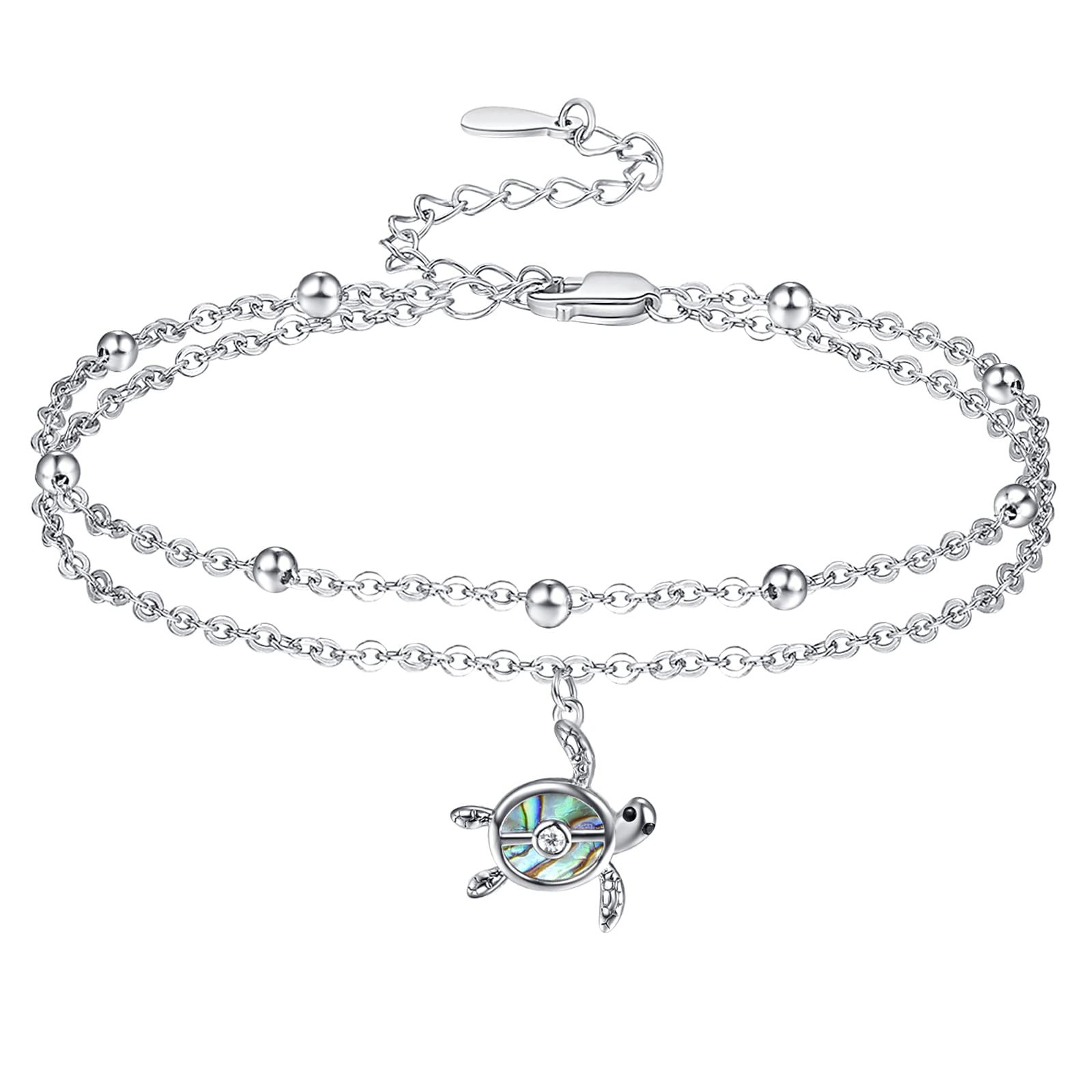 KINGWHYTE Tobillera de plata de ley 925 con tortuga de mar, regalo para mujer, novia, madre, hermana, 9 pulgadas, 9 inches, Plata de ley