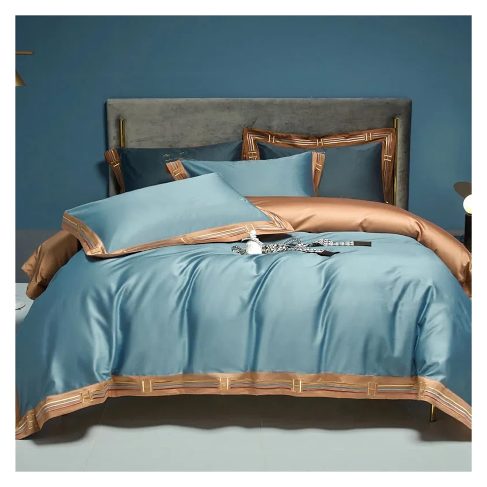 Sbcgfy Blu Luxury Bedding Set 1000Tc Cotton Duvet Cover Green Bed Cover Sheet King Bedding Queen Size Comforter Sets Comfortable Bedding, Bedspreads,-Queen