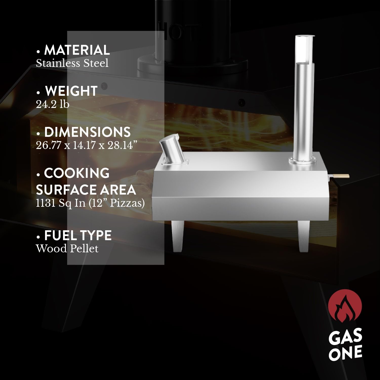 GasOne PZW-12A Forno per pizza a pellet di legno da 30,5 cm per pizza da 30,5 cm, portatile, in acciaio inox, portatile, per feste, cortili, campeggio
