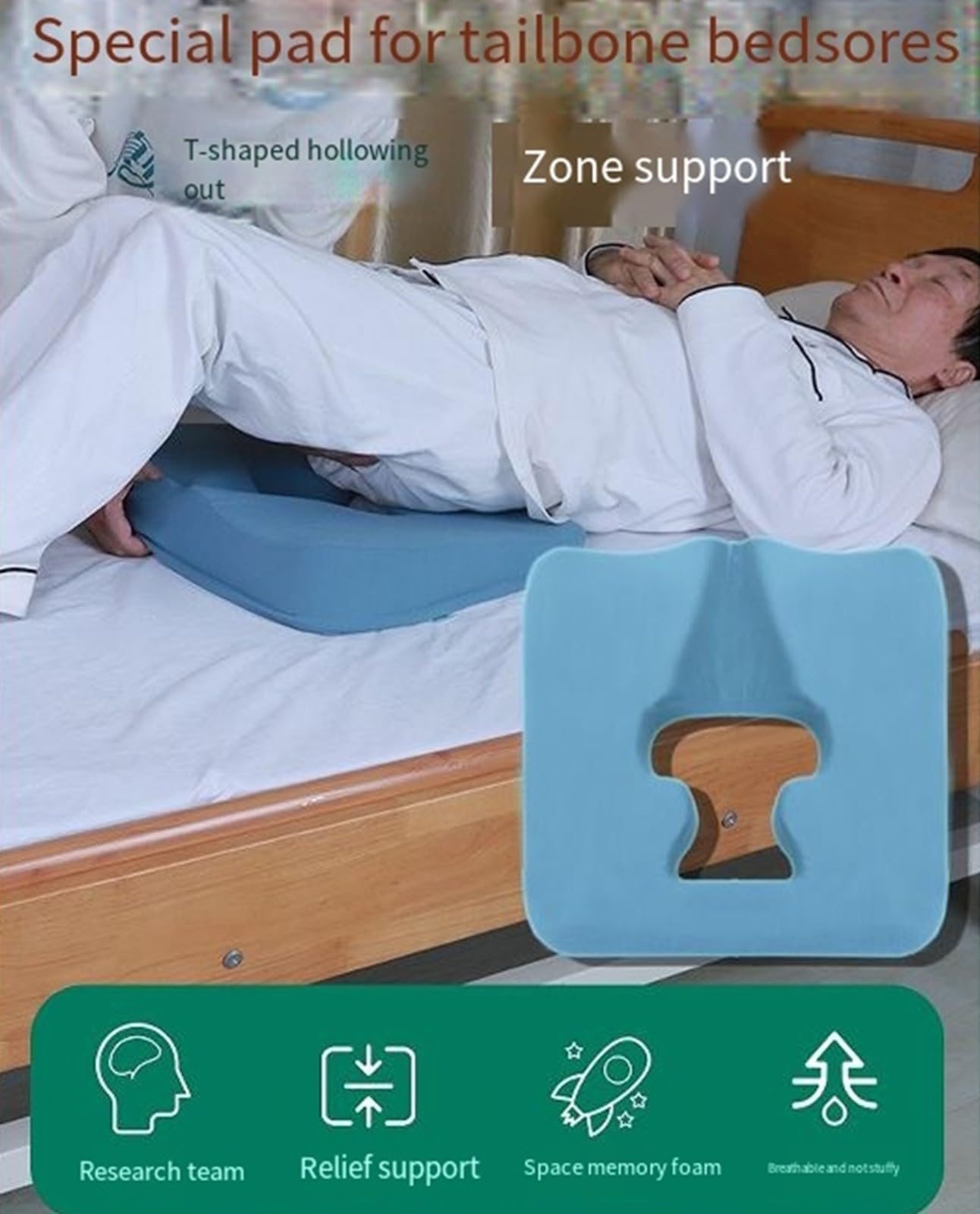 BLUEZY Cojin Antiescaras, Colchón Antiescaras, Cojín Anti Decúbito para Glúteos con Agujero Rebote Lento para Estar Postrado En Cama Y Sentado Durante Largos Periodos De Tiempo