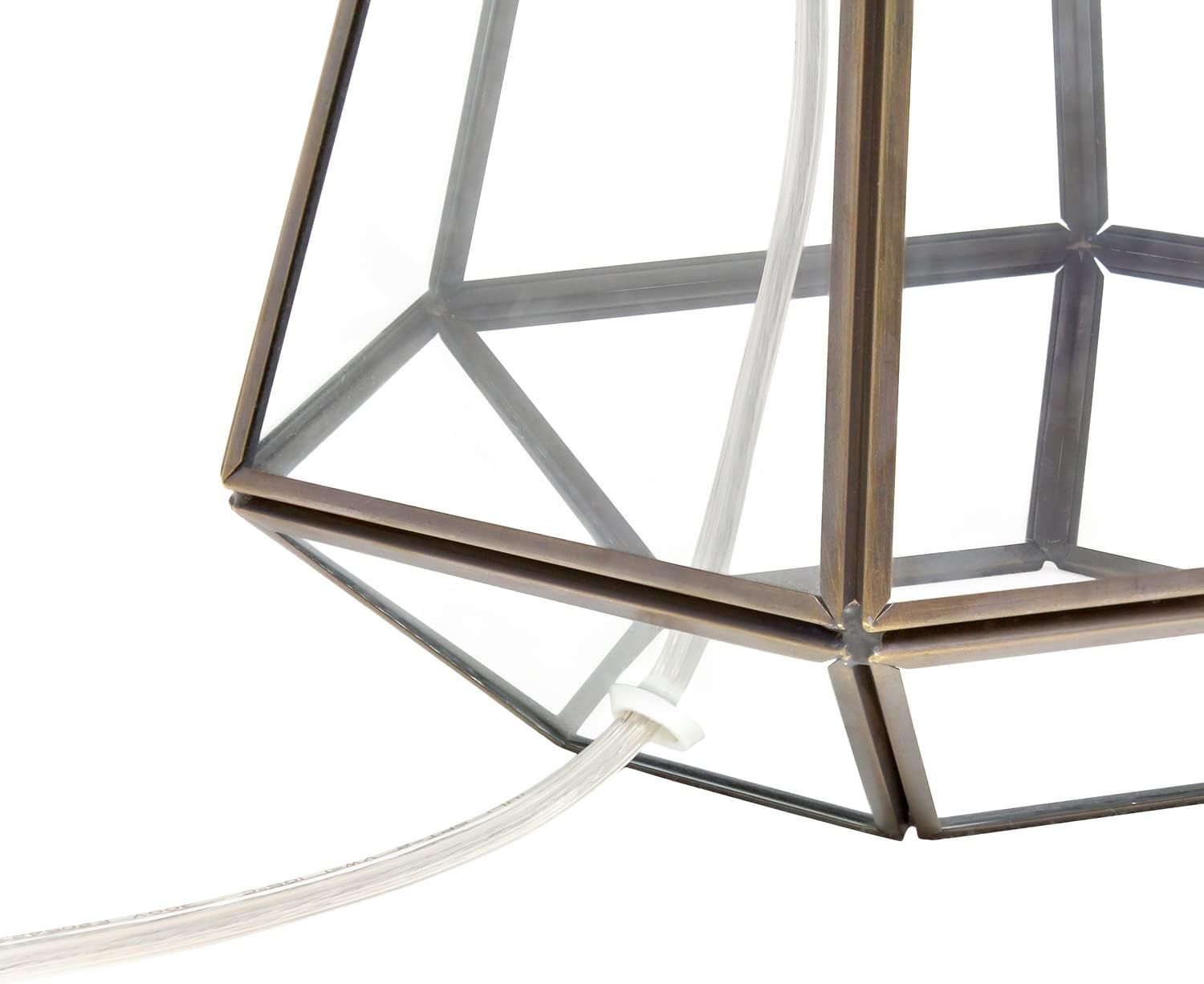 Elegant Designs LT1094-BRS Antique Glass and Brass Pyramid Table Lamp with White Fabric Shade