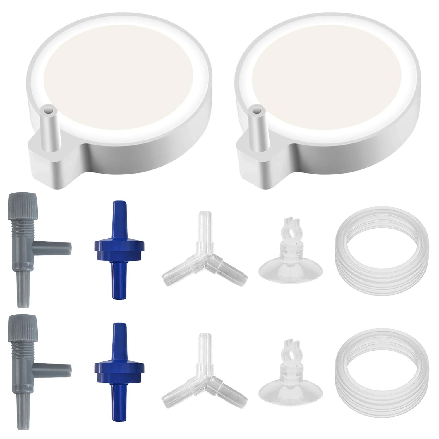 Srvauyea 2 Pieces Nano Bubble Stones for Aquarium,Diameter 5 cm Aquarium Air Stone,Control Valve and Suction Cups, Silent Nano Air Stone,for Aquariums up to 60 cm,Bucket,Ponds.
