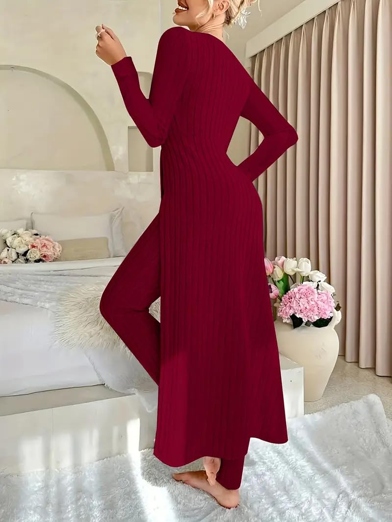 Completo da donna in maglia a coste 2 pezzi