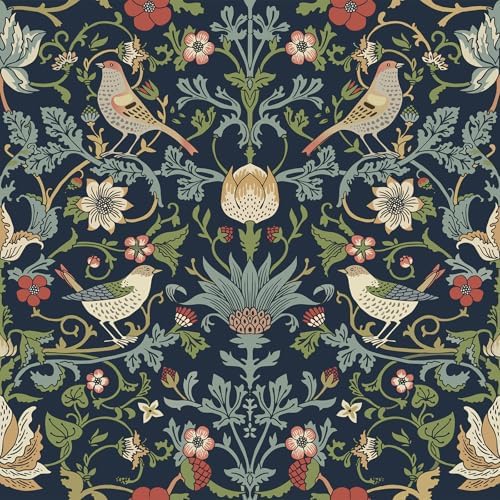 FunStick Navy Blue Floral Wallpaper Peel and Stick Vintage Willia...