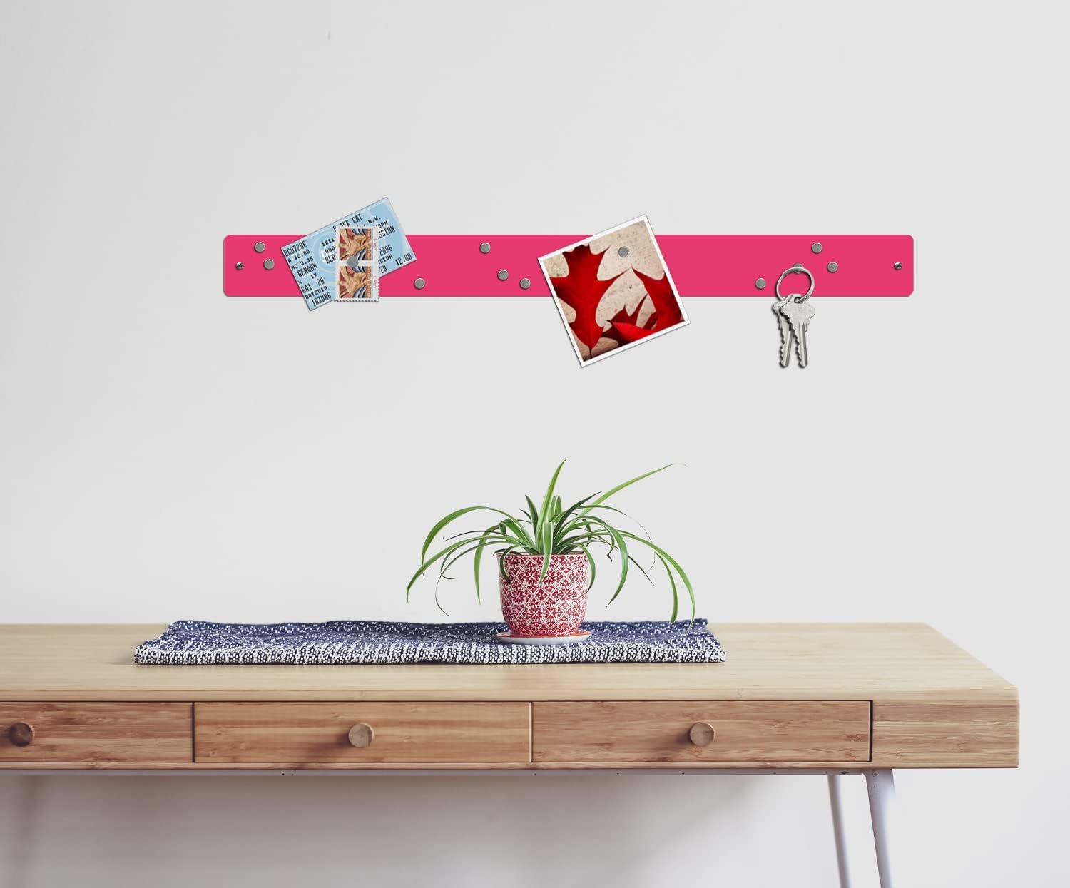 Three by Three Seattle Large Magnetic Strip Bulletin Board (3-Pack) – 28″ × 2.5″ Metal Magnetic Display Board with 12 Neodymium Magnets Each (Pink)