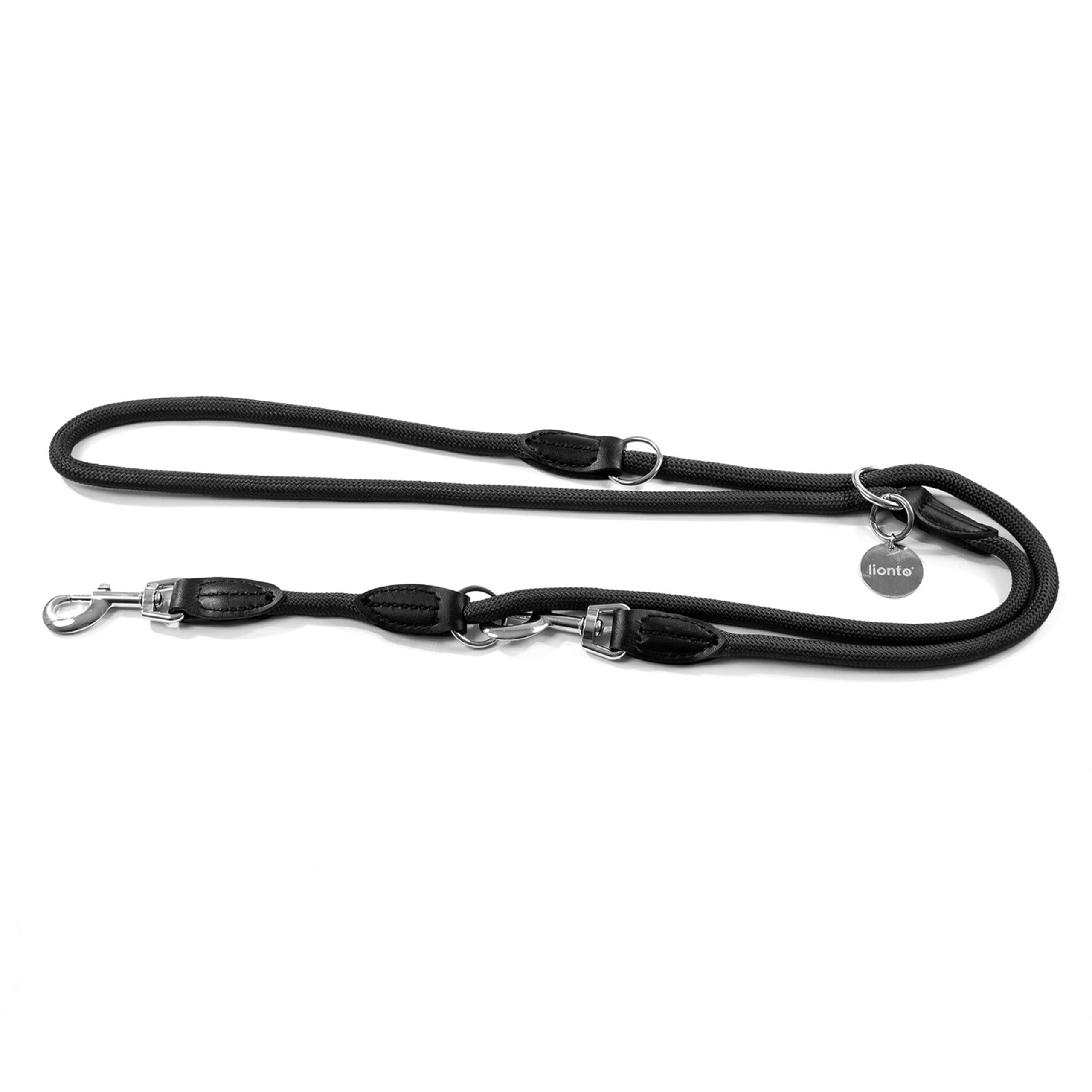 lionto Correa Regulable para Perros Correa Regulable Multiusos Correa Doble Correa de Manos Libres Longitud 200 cm, Negro