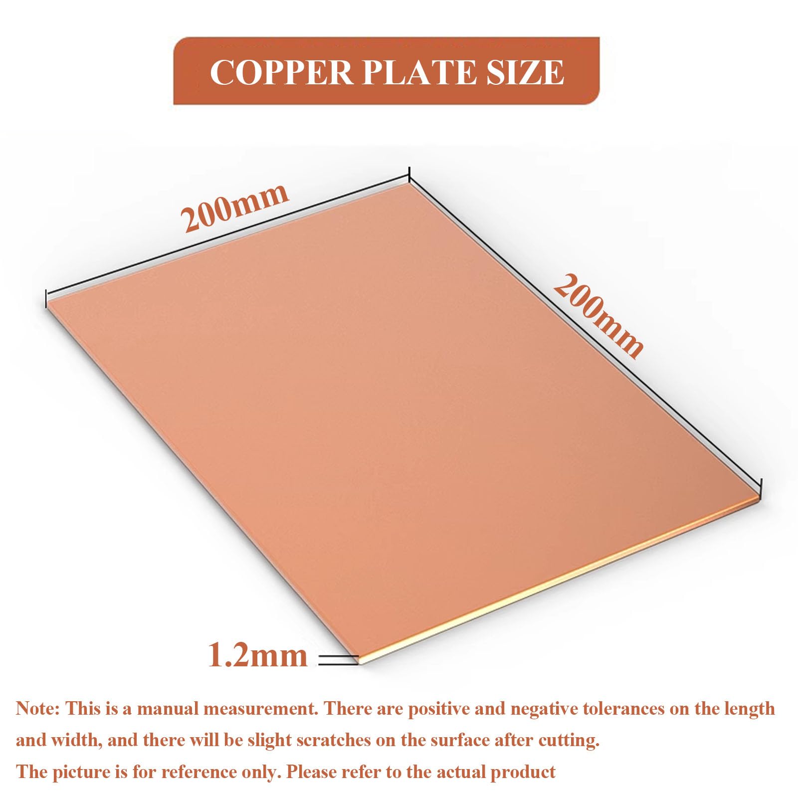 WSYCWG Pure Copper Sheet Plate 200×200-500×500Mm, Copper Thin Sheet Thickness 1.2Mm Suitable for Crafts DIY Decoration,1.2×200×200mm
