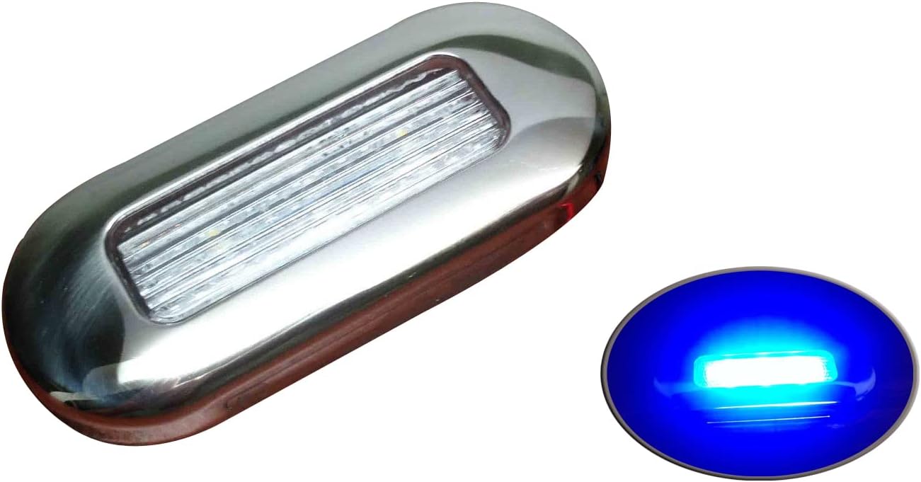 Pactrade Marine 4 Pieces RV Boat Trailer LED Blue Oblong Courtesy Light 3" by1.25 SS Rim
