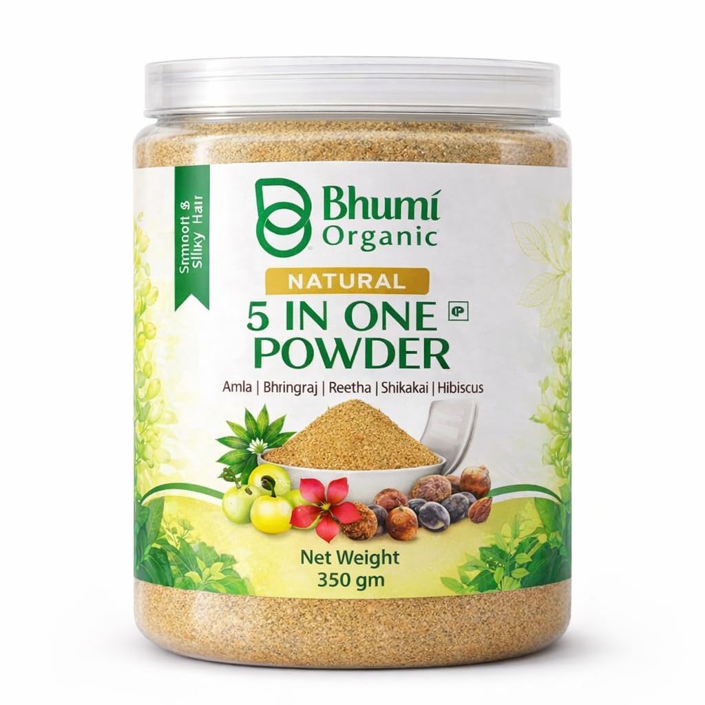 Bhumi Organic 5-in-1 Hair Care Powder with Amla, Bhringraj, Reetha, Shikakai, Hibiscus, Chemical-free, 200g-image-17